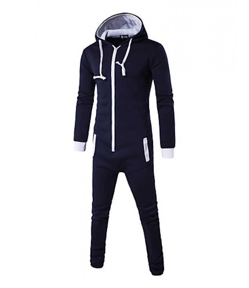 Men's Going out / Casual/Daily / Sports Simple / Active Regular Hoodies,Solid / Color Block White / Black Hooded Long SleeveCotton /