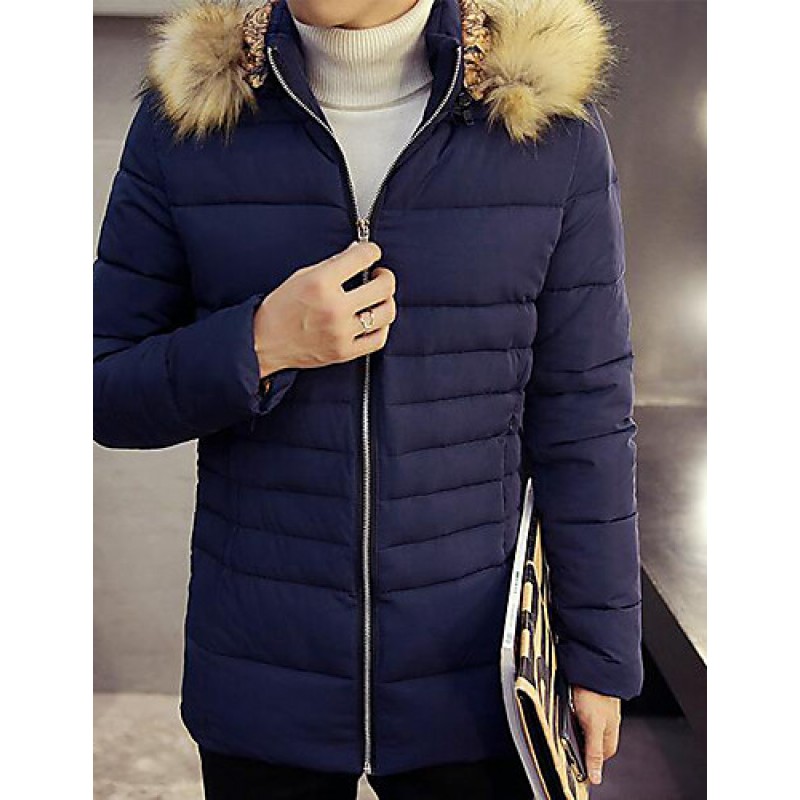 Men's Casual/Daily Simple Coat,Solid Long Sleeve Winter Blue / Beige / Black Polyester