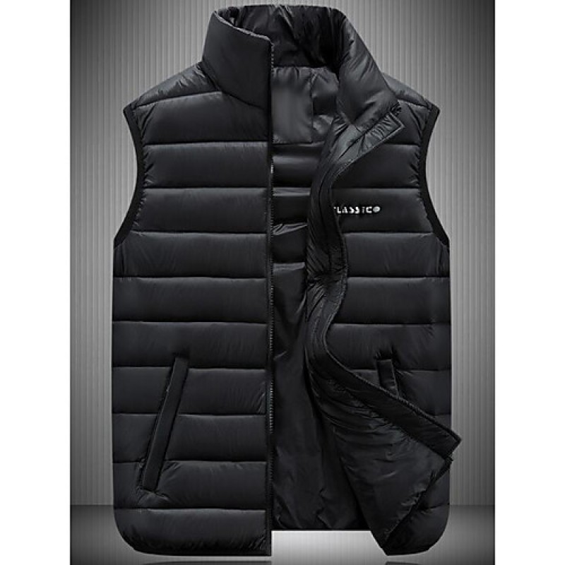 Men's Casual/Daily Simple Coat,Solid Sleeveless Winter Blue / Red / Black / Green Polyester