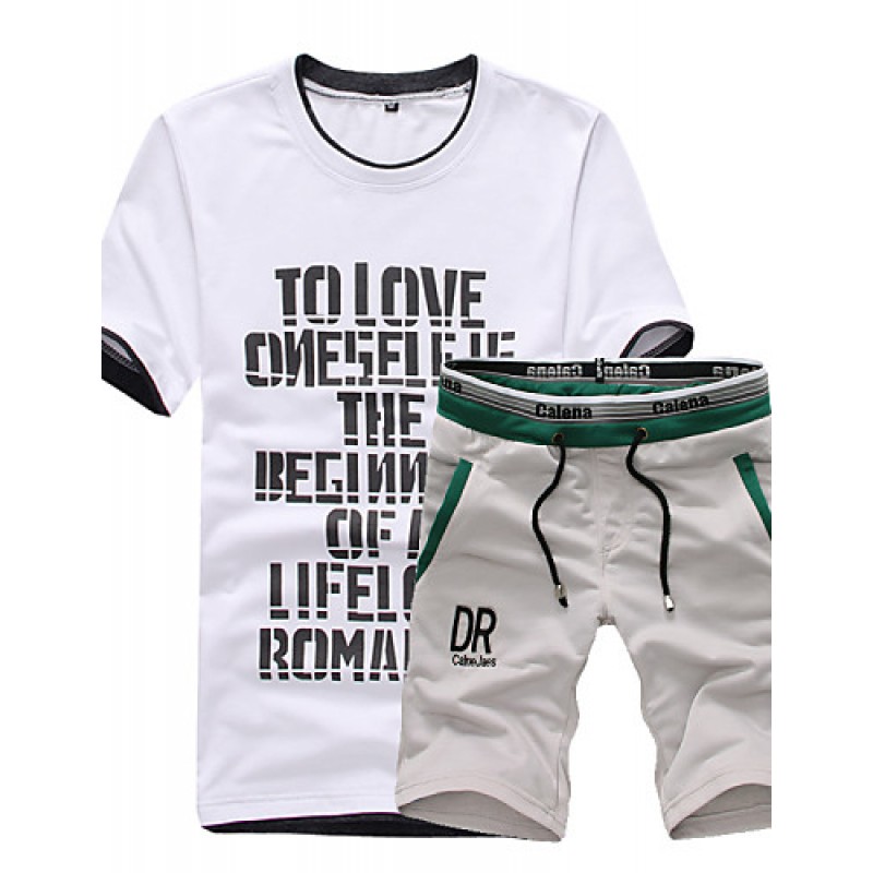 Men's Short Sleeve Set,Cotton Letter