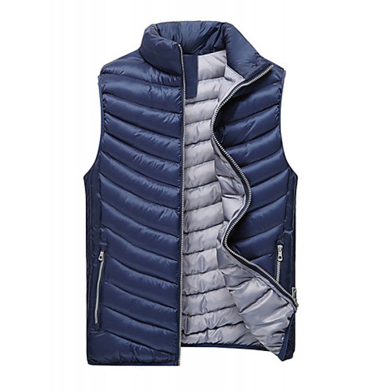 Men's Regular Padded Vest Coat,Polyester Solid Sleeveless Winter Vest k256