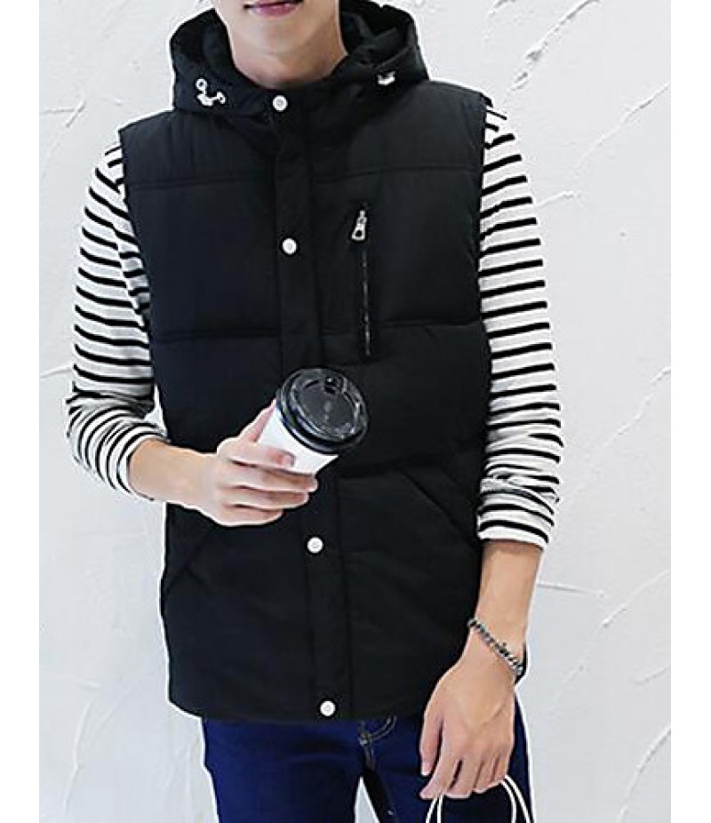 Men's Casual/Daily Simple Coat,Solid Sleeveless Winter Blue / Red / White / Black Polyester