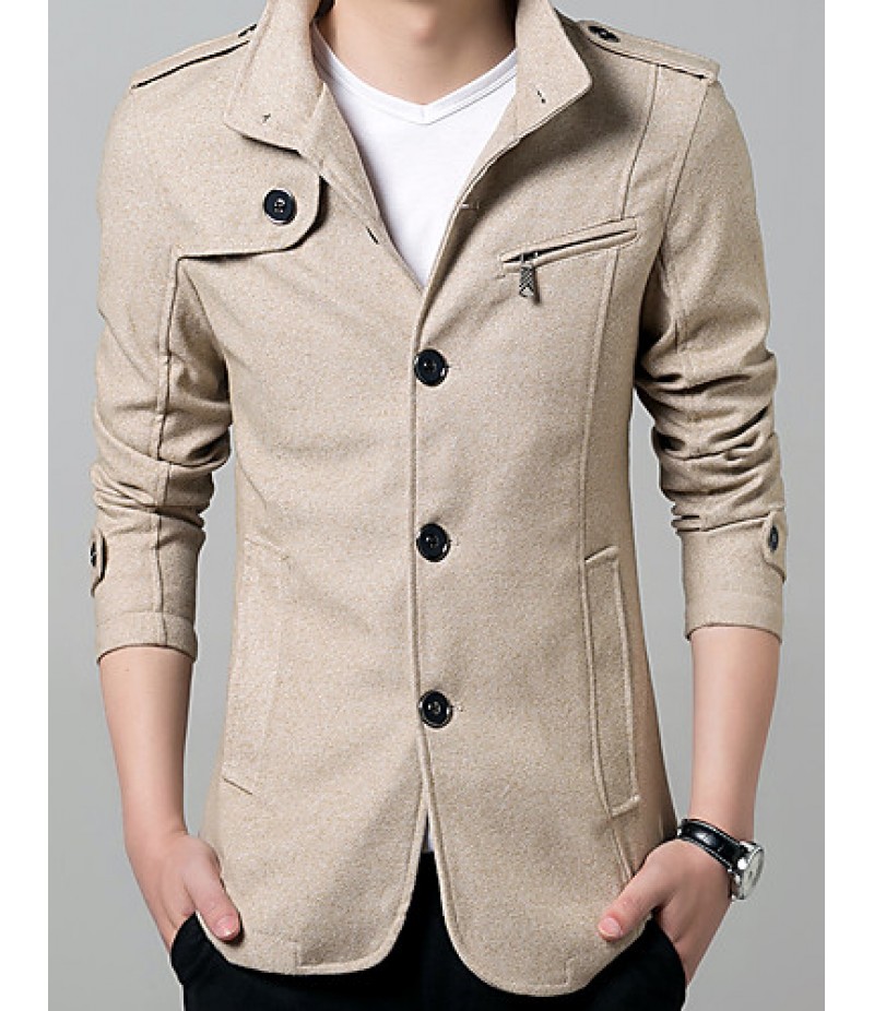 Men's Solid Casual / Work / Formal / Sport / Plus Sizes Trench coat,Cotton / Polyester Long