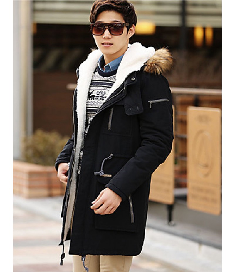 Men's Long Parka Coat , Cotton Pure Long Sleeve