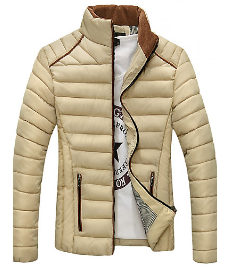 Men's Regular Padded Coat,Polyester Solid Long Sleeve